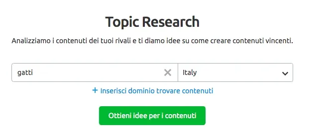 Topic Research campo ricerca bottone idee contenuti verde