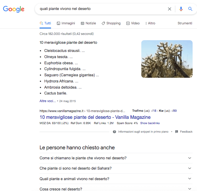 Google ricerca quali piante vivono deserto con lista piante