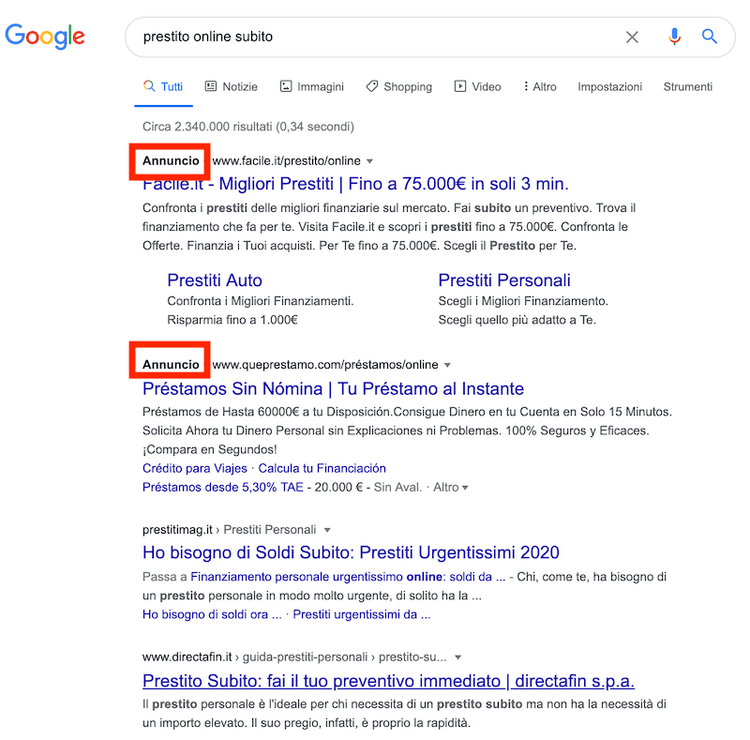 risultati di ricerca per la keyword prestiti online subito
