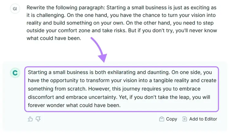Il paragrafo riscritto di Copy.ai