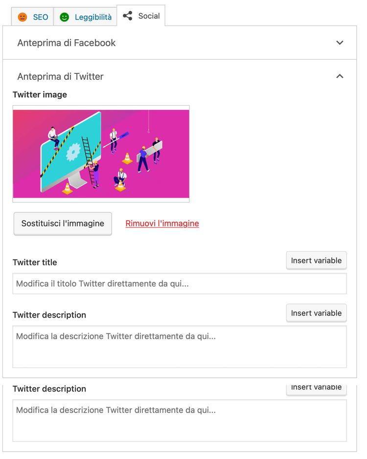 Yoast SEO Social tab with Twitter preview image
