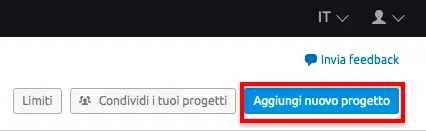 SEMrush menu: bandiere paese, pulsanti progetti e feedback