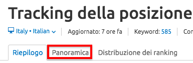 Pannello di tracking della posizione per Italia in italiano con 585 keyword