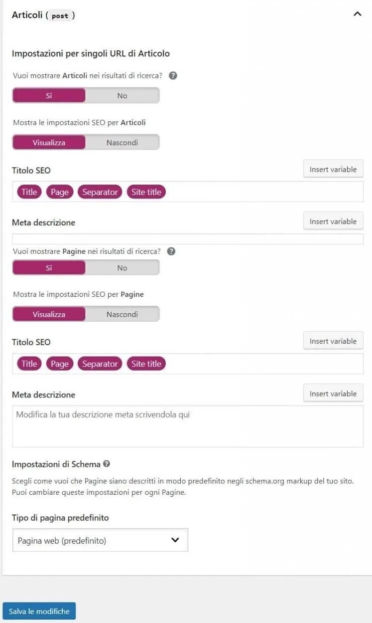 Yoast SEO Article settings showing schema options