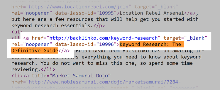 Backlink in source code