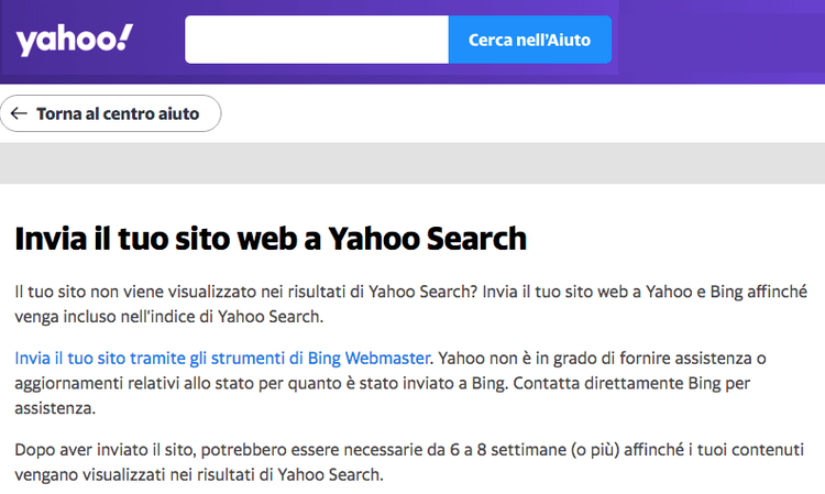 Yahoo Search submission page redirect Bing Webmaster Tools