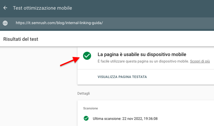 Test ottimizzazione mobile green checkmark usabilità positivo