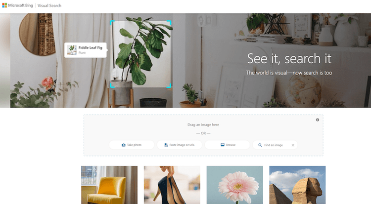 Bing Visual Search: interfaccia ricerca visuale con foto di interni moderni
