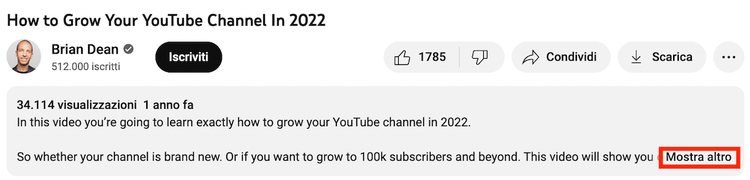YouTube video page with engagement buttons and conversational description format