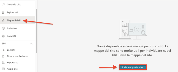 Google Search Console pulsante invia mappa sito Bing