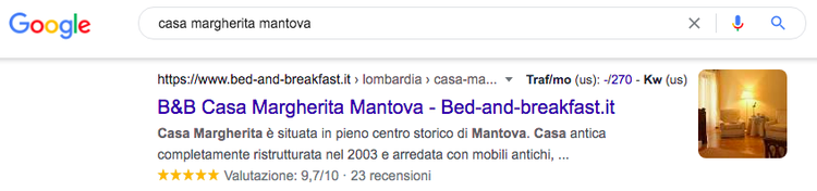 Risultato hotel Mantova con recensioni stelle Google Maps