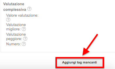 Modulo valutazione con pulsante Aggiungi tag mancanti