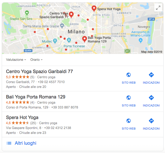 I pacchetti locali che compaiono nelle serp di google (esempio)