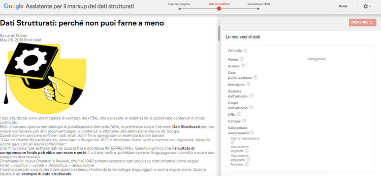 Structured Data Helper articolo perché dati