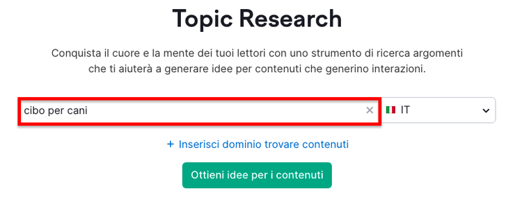 Topic Research Semrush ricerca cibo per cani input