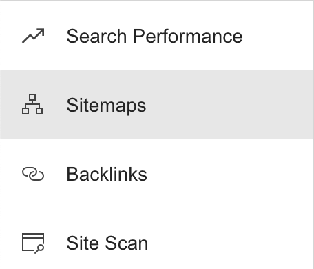 Menu Google Search Console: Performance, Sitemaps, Backlinks