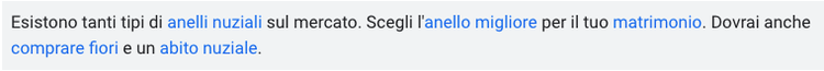 Snippet testo con link blu su anchor text in italiano