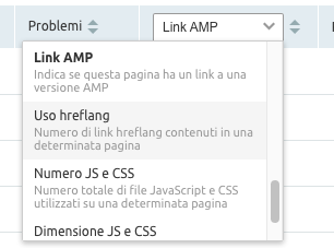 Popup filtri Crawl Link AMP hreflang numero JS CSS