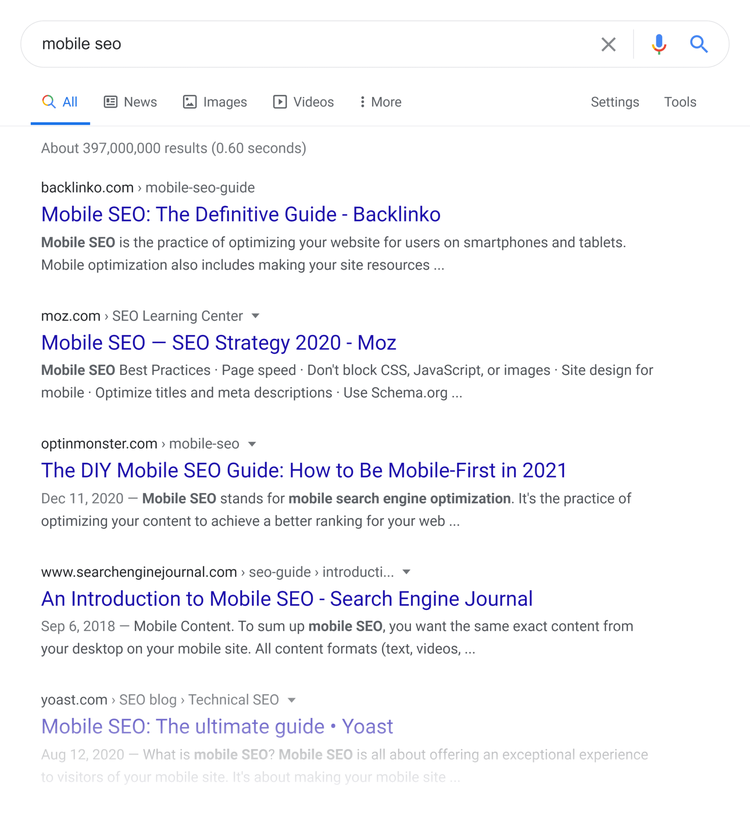 Google SERP – Mobile SEO