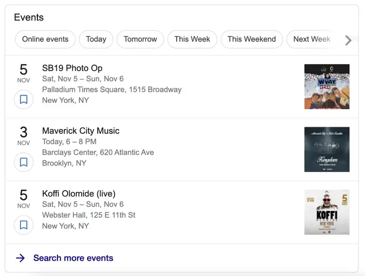 Risultati degli eventi per la query "eventi new york vicino a me"