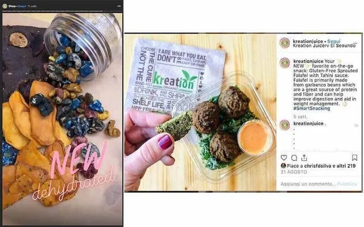 Esempio di contenuti da postare su Instagram, dall'account di Kreation organic