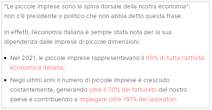 Paragrafo statistiche piccole imprese economia italiana