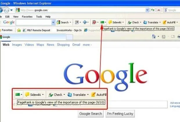Screenshot Google vintage: logo e barra ricerca da Windows Internet Explorer era
