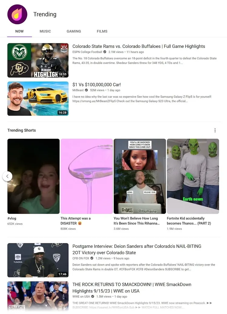 Pagina Tendenze di YouTube