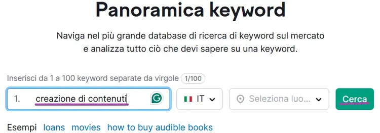 Interfaccia Panoramica keyword di Semrush