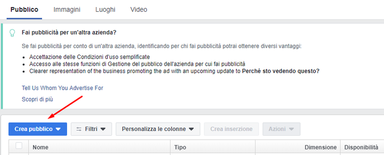 Facebook Business Manager: crea un pubblico