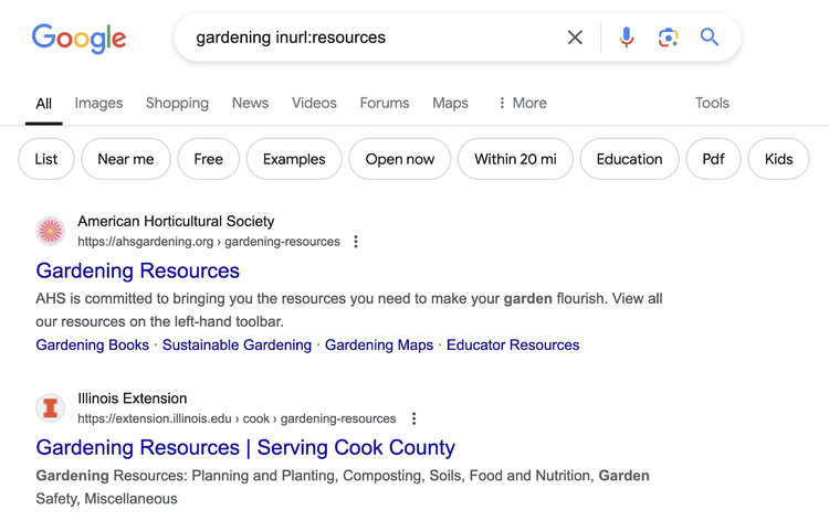 Ricerca Google per giardinaggio inurl:risorse