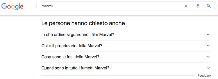 Google Le persone hanno chiesto anche domande espandibili menu