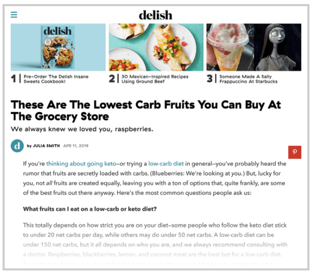 Articolo Delish frutta basso carb con ricette immagini