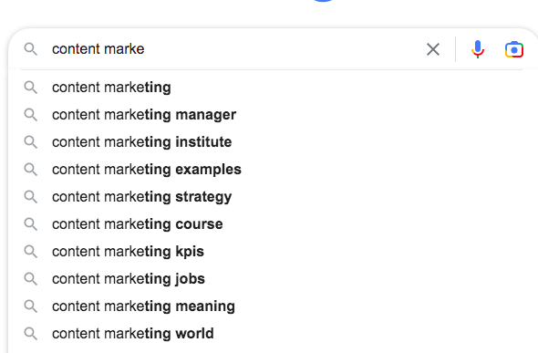 Autocomplete Google content marke suggerimenti ricerca strategy
