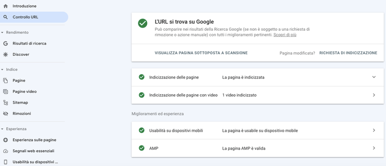 Google Search Console dashboard with indexing status