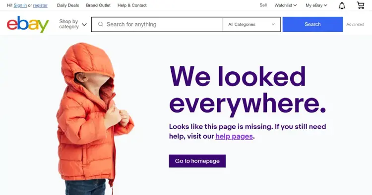 ebayのカスタム404 Not Foundエラーページ