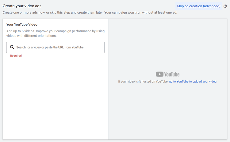 Google 広告の「動画広告を作成する」セクション