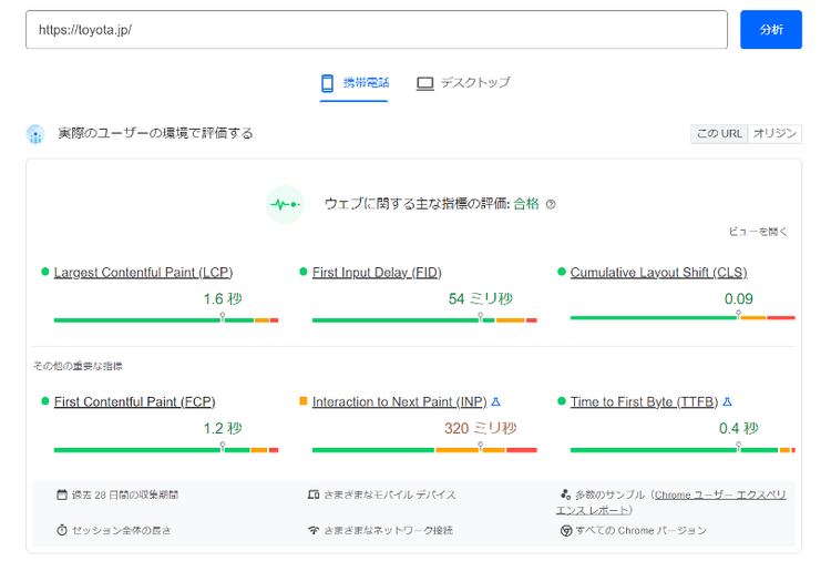 Google PageSpeed Insights report with Core Web Vitals metrics