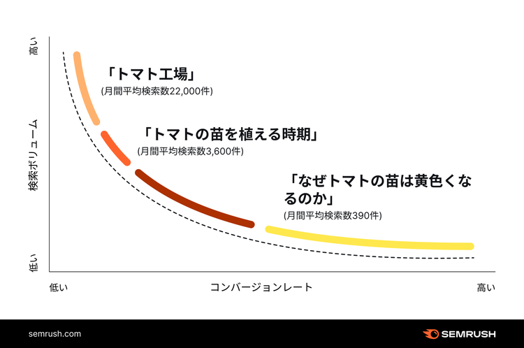 Keyword volume chart comparing tomato search variants