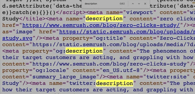 ページのソースを表示で検索キーワードがハイライト表示されている