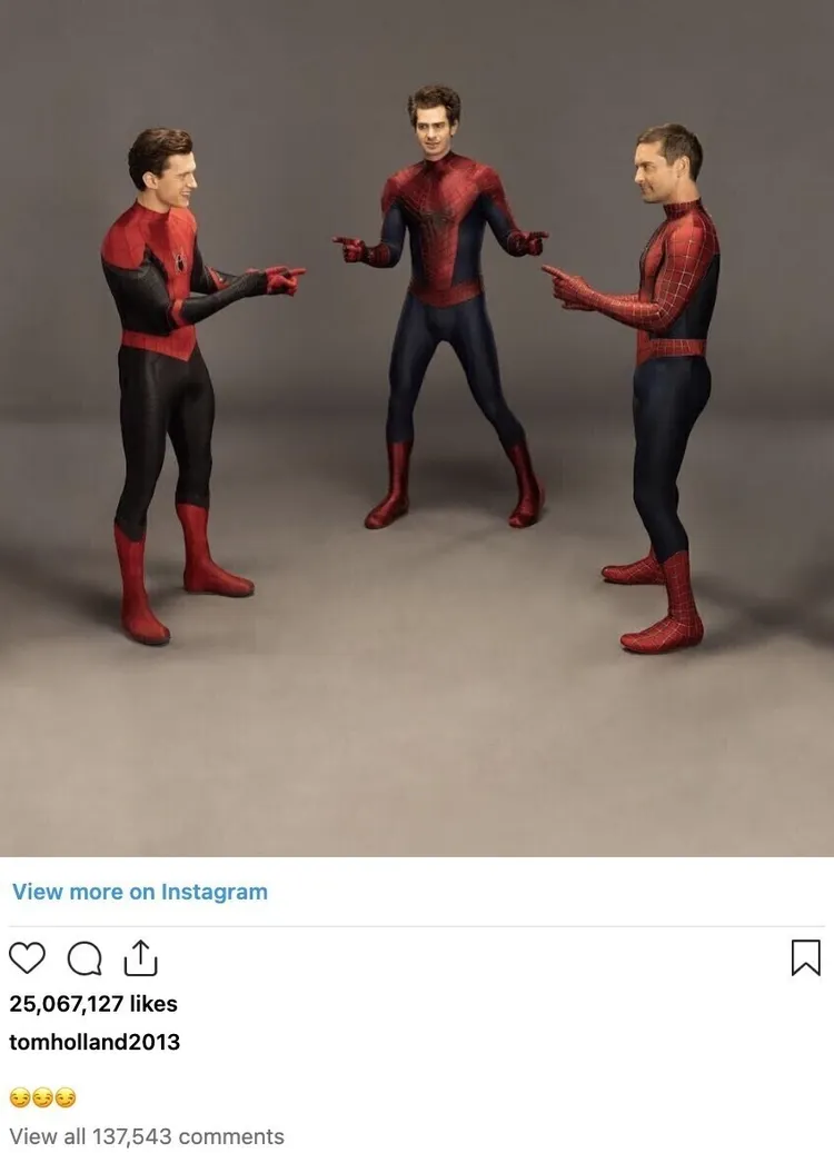 トム・ホランドのスパイダーマンミームのインスタグラム投稿