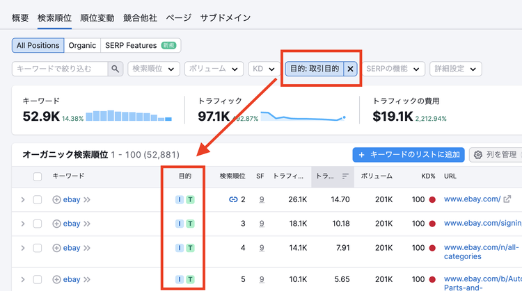 検索意図の種類でフィルターする