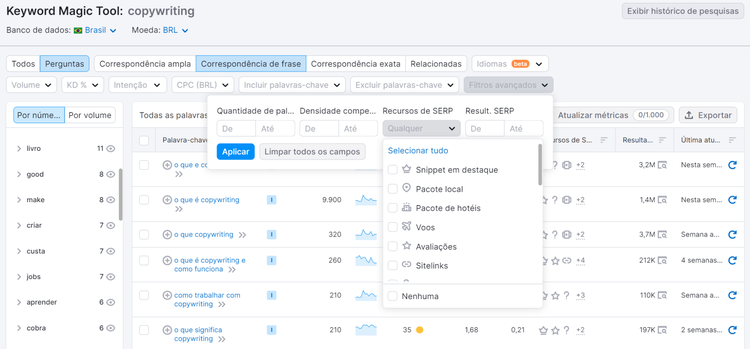 filtros avançados - recursos serp