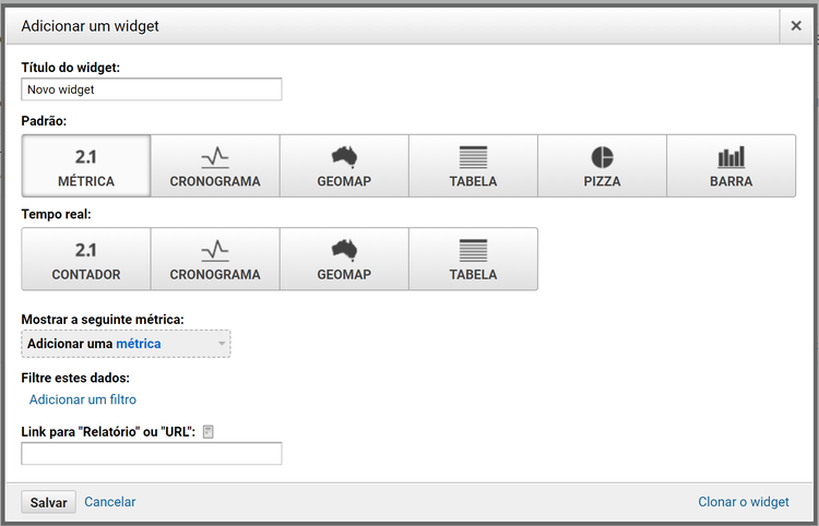 adicionando widgets ao dashboard do google analytics