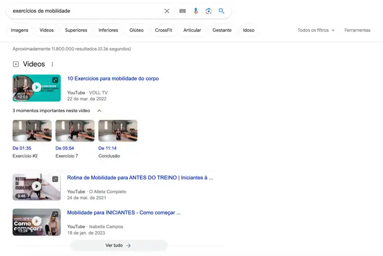 Recurso de SERP para resultados em vídeo