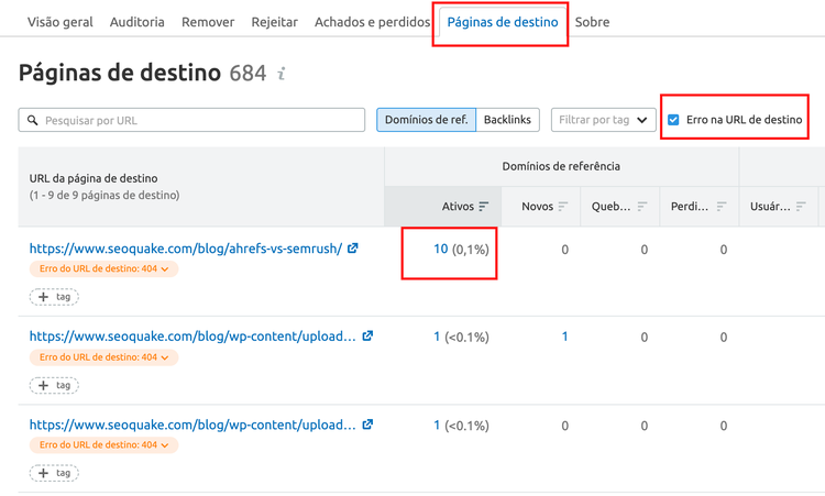Backlinks quebrados configuração