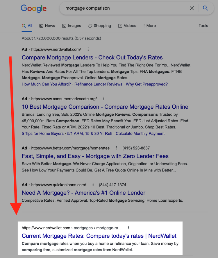 Google SERP sem recursos de SERP