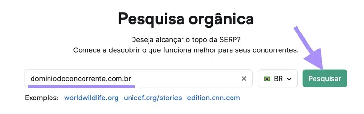 barra de pesquisa com "dominiodoconcorrente" na ferramenta Pesquisa orgânica