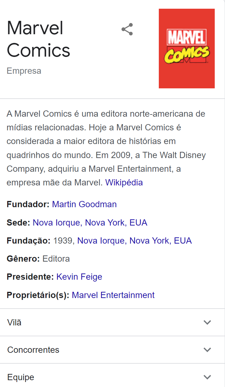 SERP features - painel de conhecimento
