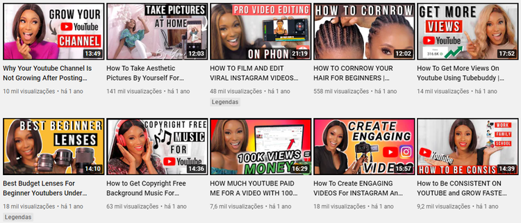 videos no canal youtube
